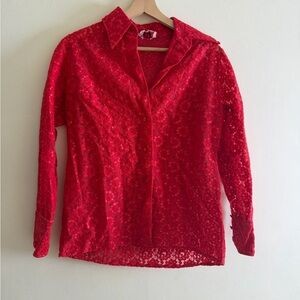 Vintage Red Lace Button-Down Shirt